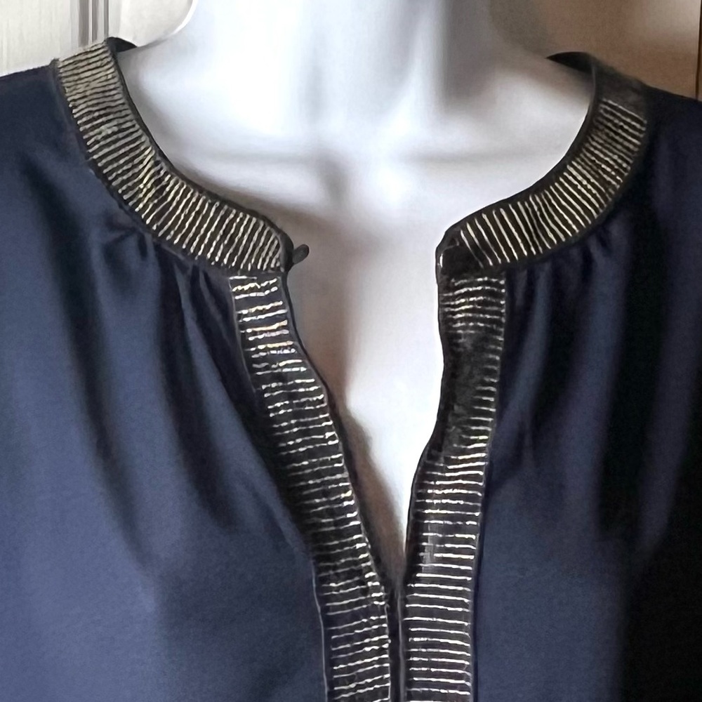 VANESSA VIRGINIA Embroidered Blouse Boho Black Blue Sheer Anthropologie Large - Picture 7 of 11
